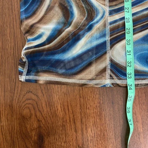 Vtg 90s Y2k Mesh Dress S M Bodycon Swirl Sheer Stretch Blue Brown Rave Club - Picture 11 of 11